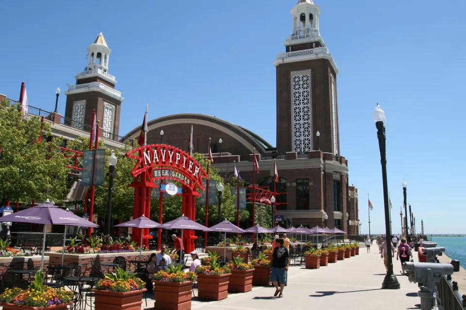 Waterfront walkway along Navy Pier in Chicago